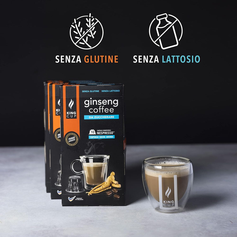 - 5 Packungen mit 10 Zuckerfreier Ginseng Kapseln, 50 Kapseln 100% Kompatibel mit dem Nespresso-System von Ginseng Getränk, Glutenfrei und Laktosefrei