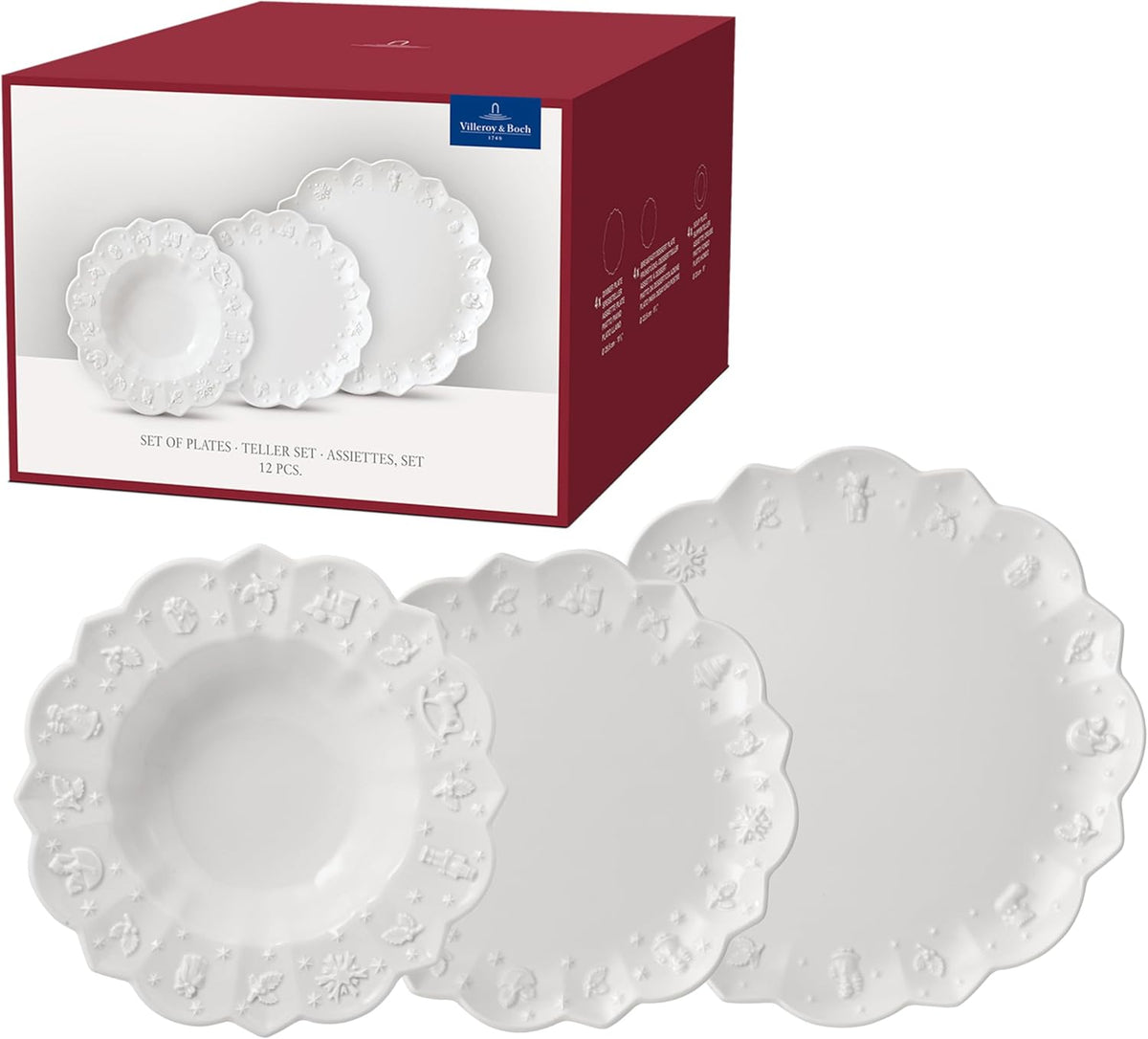 Villeroy & Boch Toy's Delight Royal Classic Service de table 12 pièces, passe au lave-vaisselle et au micro-ondes, blanc, assiettes, service de table pour 4 personnes, vaisselle de Noël, jouets, porcelaine premium