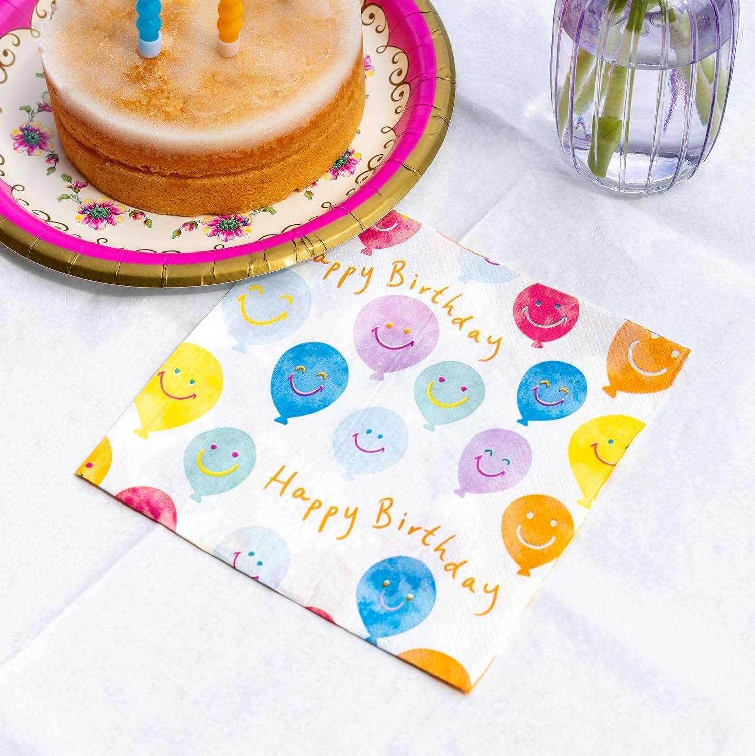 Serviettes de table en papier de haute qualité Happy Birthday Smiley Face Serviettes en ballon pour la restauration de fête Serviettes jetables écologiques compostables durables recyclables