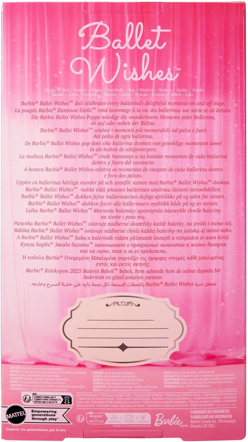 Barbie Signature Ballet Wishes Puppe, Sammelfigur-Modepuppe in rosafarbenem Seiden-Tutu mit blonden Haaren und Geschenkverpackung, JBJ10