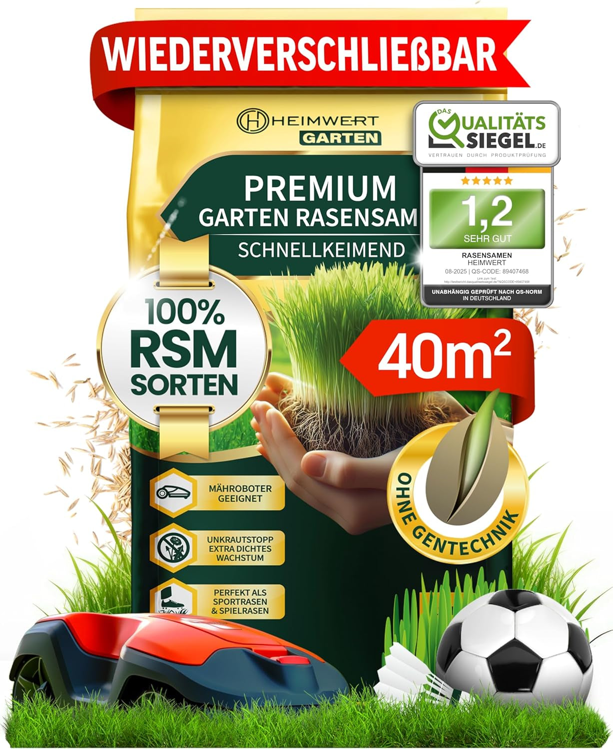 Rasensamen Schnellkeimend Sommer Und Herbst All Saison - Grassamen - Rasensamen Sport Und Spiel Aus Hochwertigster Gräser Mischung Empfohlener RSM Sorten - 1Kg Für 40M2 Made in Germany (1Kg)