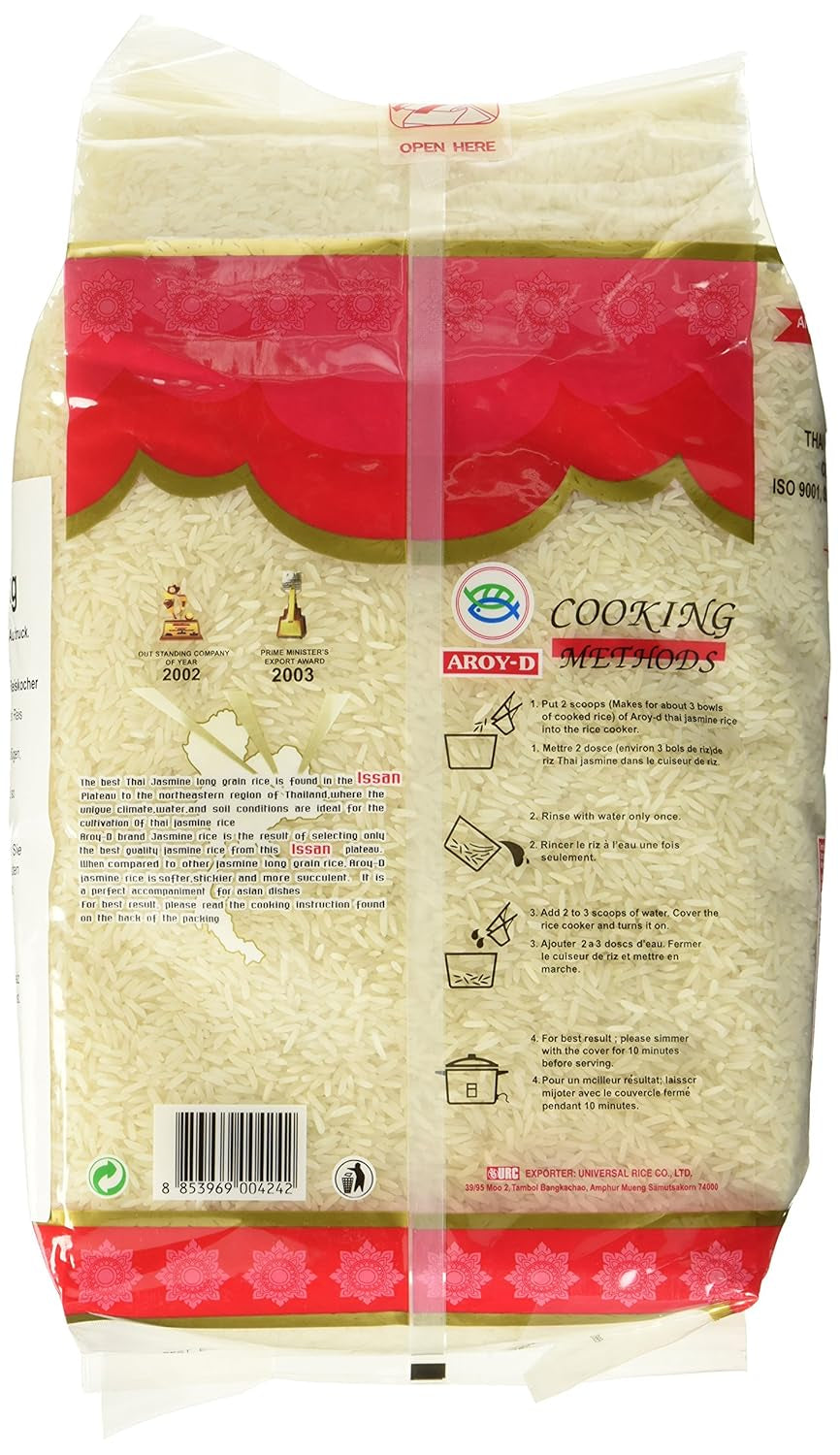 Riz parfumé Aroy-D, riz à grains longs 100%, 1 paquet (1 x 5 kg)