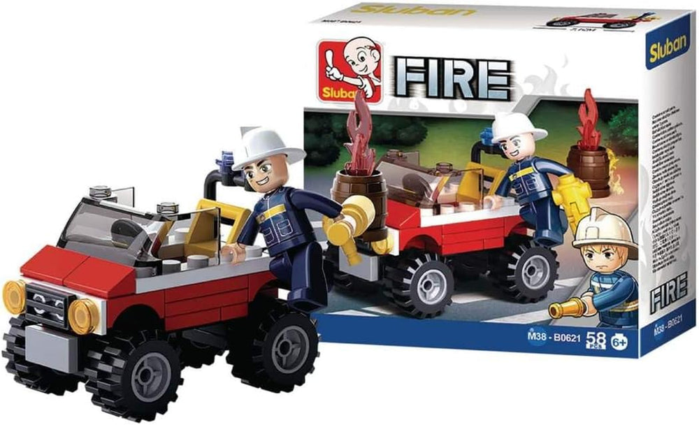 Sluban Klemmbausteine ​​​​SL95391, Einsatzfahrzeug (58 Teile) [M38-B0621], Spielset, Klemmbausteine, Rettungskräfte, mit Spielfigur, Feuerwehr, Mehrfarbig