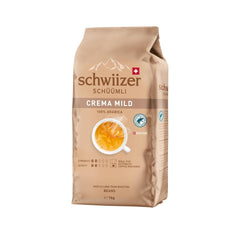 Schwiizer Schüümli Crema Mild, grains de café 100% Arabica fins, harmonieux et doux, idéal pour machines à expresso automatiques, force 2/5, torréfaction légère, Rainforest Alliance, 1kg