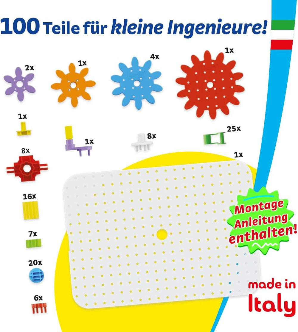 Quercetti Georello Tech Starter Set, Lernspielzeug ab 5 Jahre, Konstruktionsspielzeug Mit Zahnrädern Für Kreative Kinder, Geschenk Jungen & Mädchen, Spielzeug ab 5 Jahre, Gesellschaftsspiele Kinder