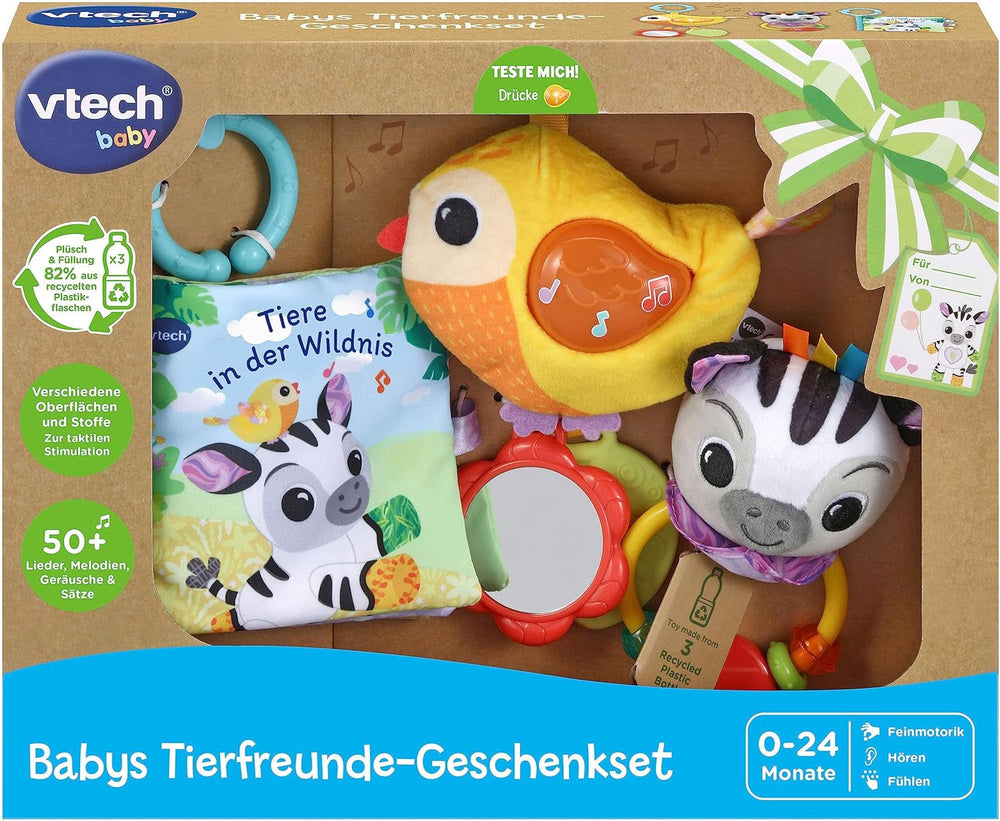 VTech Baby - Coffret Cadeau Bébé Amis des Animaux - Coffret de Jouets avec Livre en Tissu, Oiseau Chanteur et Hochet Zèbre - Pour 0-24 Mois Jouets pour Bébé Naty Shop