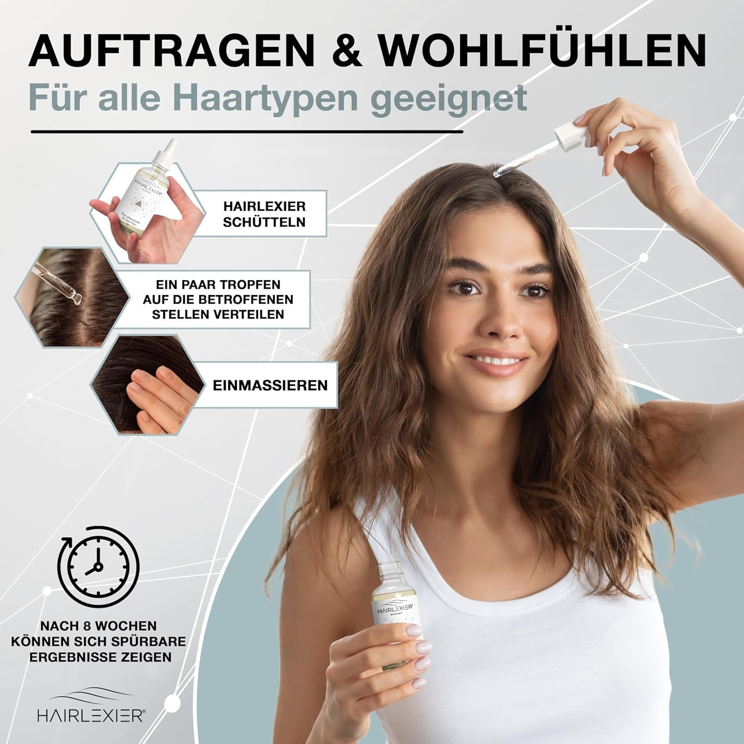 Hairlexier Remède pour la croissance des cheveux pour femme - Huile capillaire au romarin, huile capillaire à l'huile de ricin, huile de lavande, sérum capillaire naturel contre la chute diffuse des cheveux, soutient la croissance des cheveux, végétalien et biologique + Cahier de soins capillaires Naty Shop