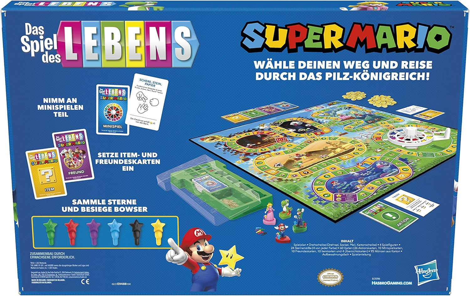 Jeu de société Hasbro The Game of Life Super Mario pour les enfants de 8 ans et plus, jouez à des mini-jeux, collectez des étoiles et combattez Bowser