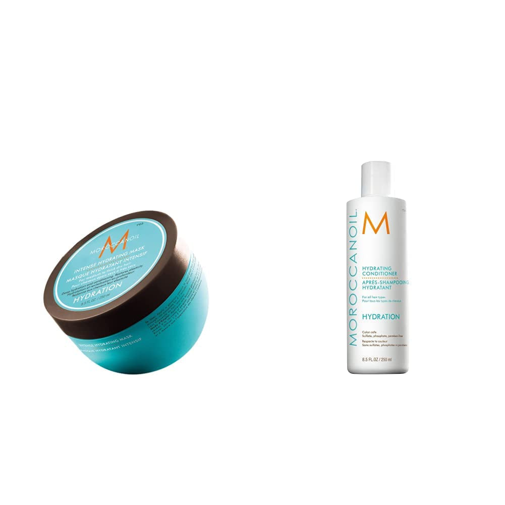 Masque hydratant intensif Moroccanoil Masque capillaire Naty Shop 250 ml Pack avec après-shampooing hydratant