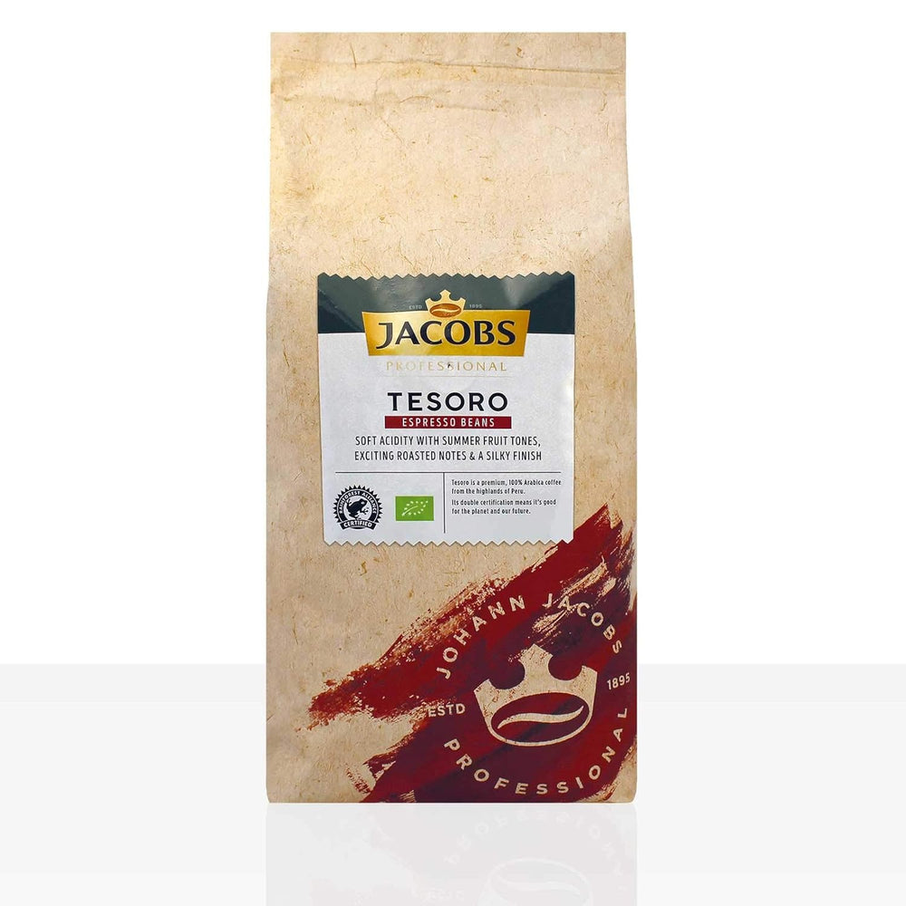 Jacobs Tesoro Espresso Pérou - 8 x 1 kg de grains de café entiers biologiques, 100% Arabica