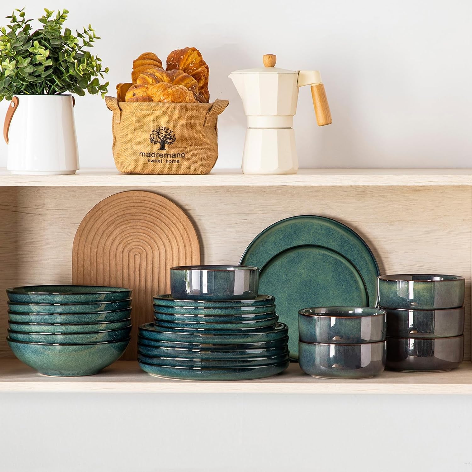 Service de table moderne pour 6 personnes Vancasso STARRY Service de table en grès 24 pièces Vert Combo Service de table pour 6 personnes comprenant assiettes plates, assiettes à dessert, assiettes creuses et bols à céréales