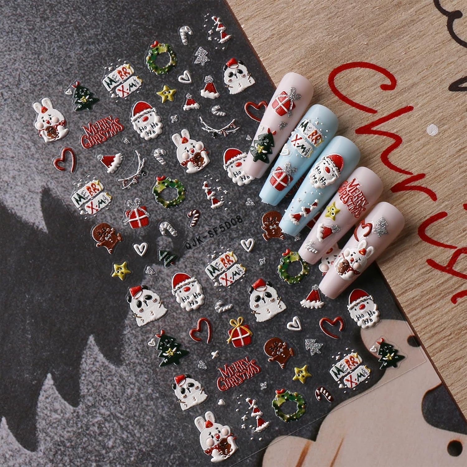 Autocollants pour ongles 3D de noël, 4 feuilles d'autocollants pour ongles 5D, stéréoscopiques, décorations, accessoires de conception d'ongles