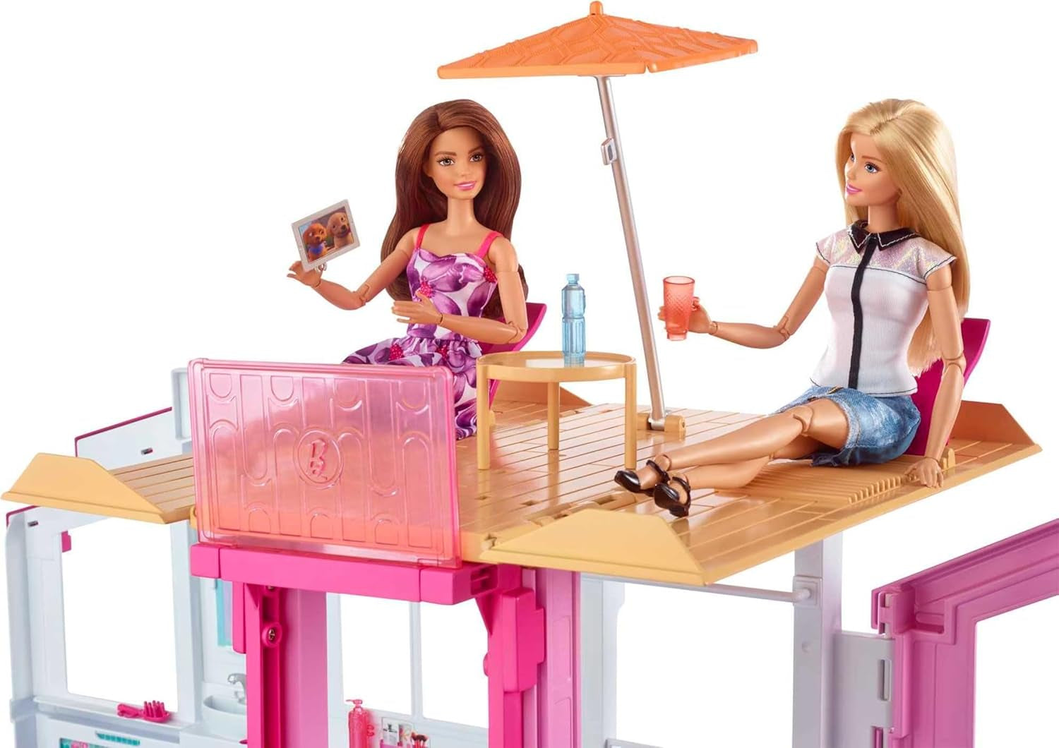 Barbie Dream House, maison de ville sur 3 étages et 5 pièces, comprend des accessoires comme des meubles, pliable et rangement, jouet pour 3 ans et plus, DLY32