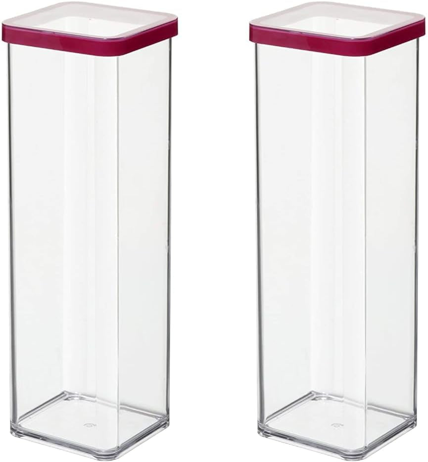 Rotho Loft Lot de 5 bocaux de conservation avec couvercles, différentes tailles, plastique alimentaire (PP) sans BPA, transparent/rouge (21,4 x 21,4 x 23,5 cm) Naty Shop 2 L boîtes de conservation carrées (lot de 2)