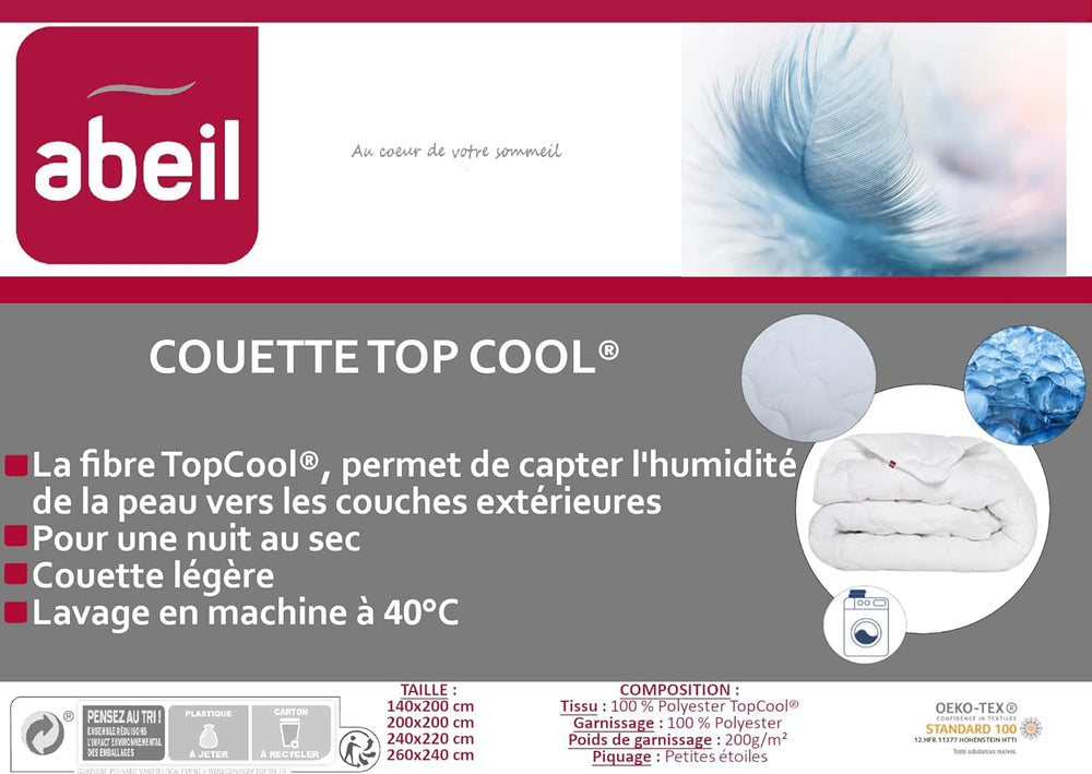 Abeil 1388 Couette Topcool, fine, régulateur d'humidité, blanc, 240 X 260 Cm Couettes et couettes Naty Shop