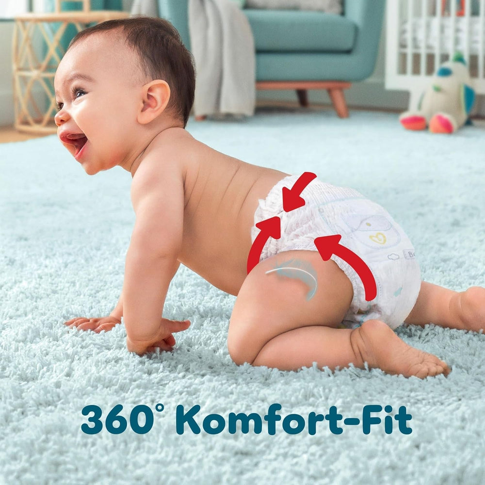 Pampers Premium Protection Pants Größe 6, 78 Windeln, 13kg-19kg, Mit 360° Passform, 2x breiteren Bündchen als vorher für Komfort & Schutz + 10 Stück Pampers Aqua Baby-Feuchttücher enthalten