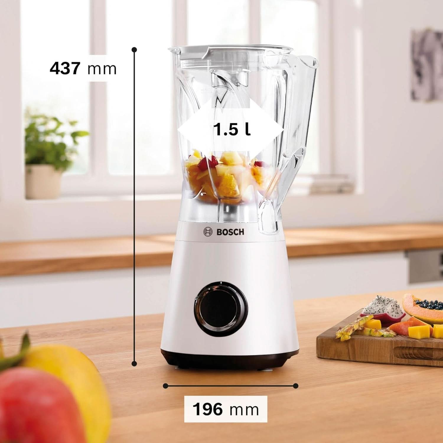 Batteur sur socle Vitapower série 4 MMB6141W, haute puissance en acier inoxydable, 1,5 L Tritan-Mixbehälter, Spülmaschinengeeignete Teile, 30 000 U/Min, 1200 W, blanc mère et enfant Naty Shop