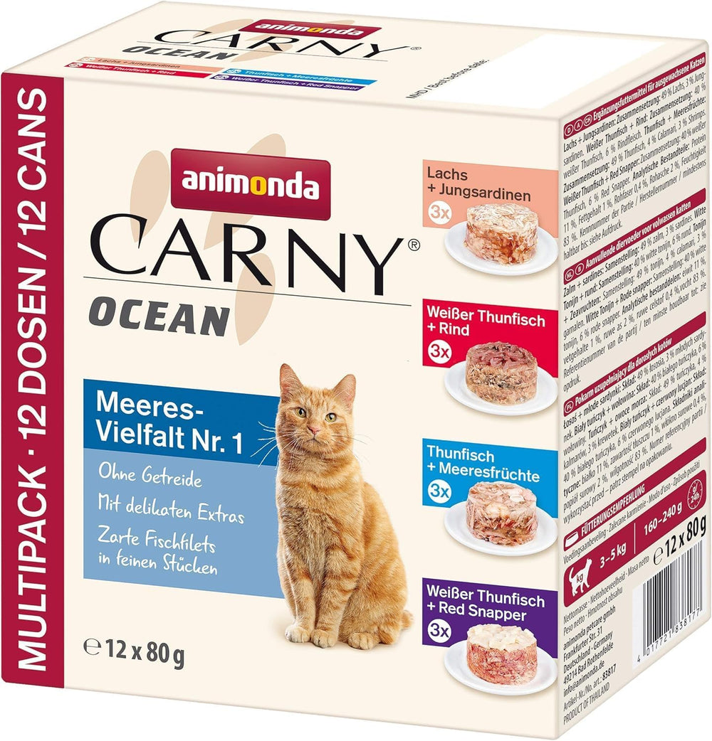 animonda Carny Adult Ocean Marine Variety No. 1 (12 x 80 g), nourriture humide pour chat adulte, nourriture humide aux filets de poisson tendres, nourriture pour chat sans céréales et sans sucre