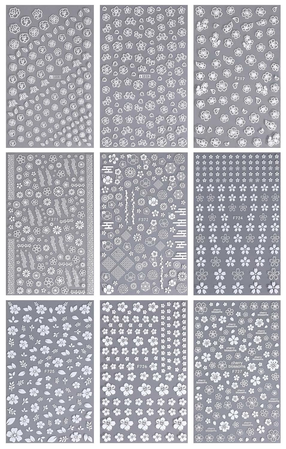 JMEOWIO Nagelsticker Frühling Weiße Blume 9 Blatt Nail Art Sticker Selbstklebend Nagelaufkleber Sommer Blumen Dekoration Nageldesign Zubehör