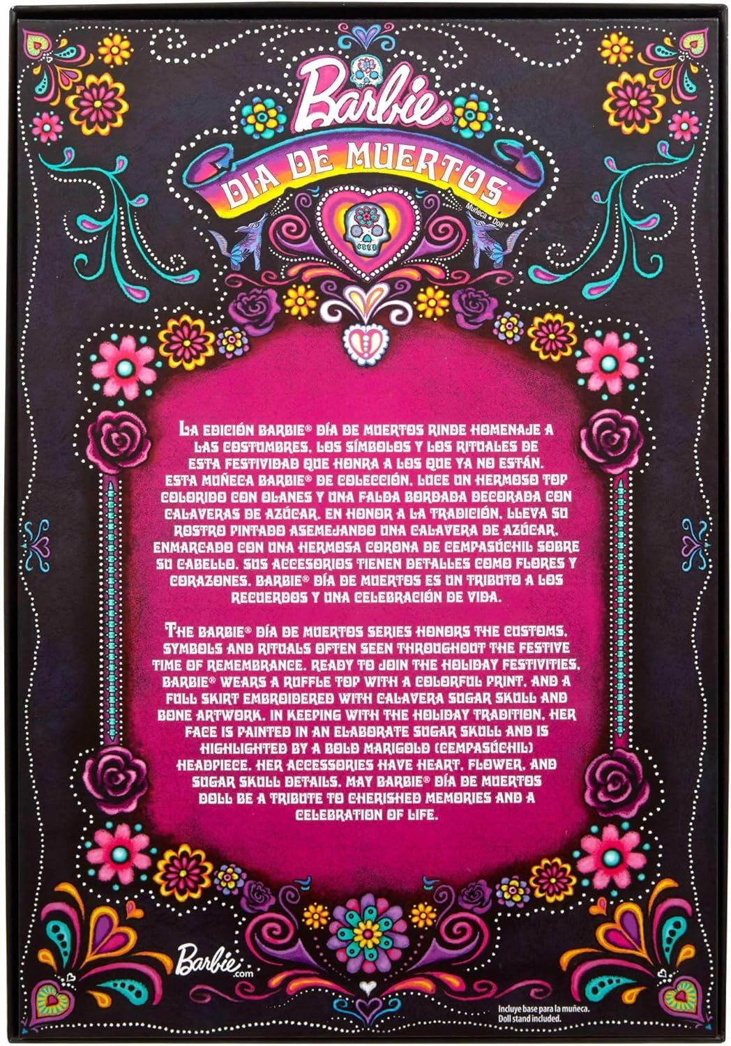 Poupée Barbie Signature, Figurine de collection Día De Muertos 2024 en robe noire et haut bleu à volants, imprimé brodé et accessoires colorés, HRM72