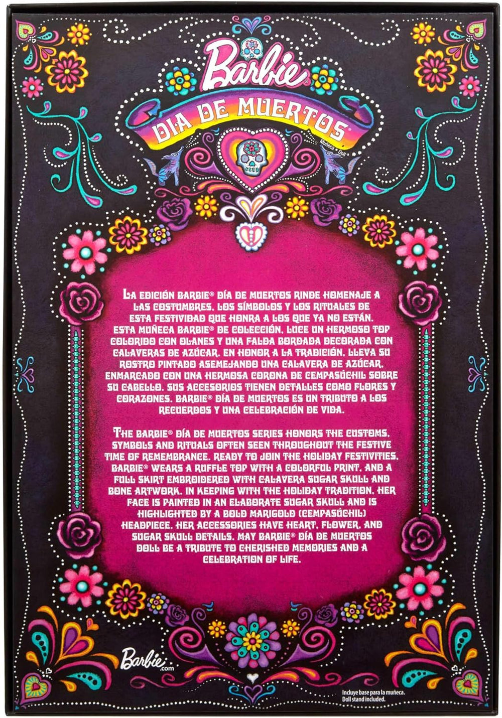 Poupée Barbie Signature, Figurine de collection Día De Muertos 2024 en robe noire et haut bleu à volants, imprimé brodé et accessoires colorés, HRM72