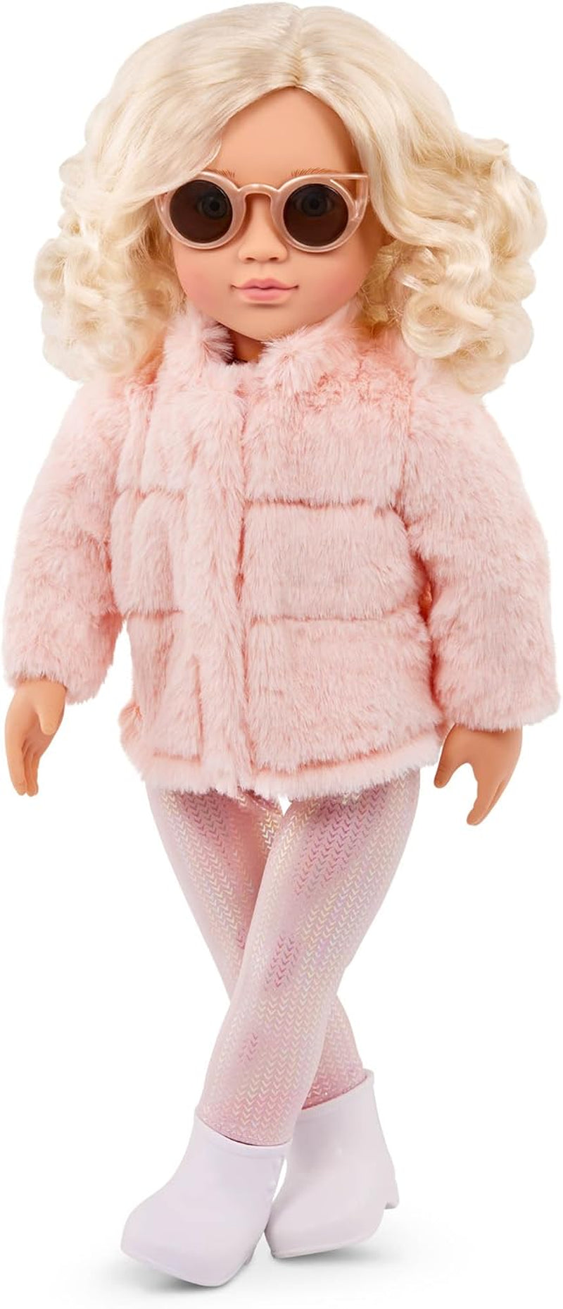 Our Generation - AVA - 46 cm-Modepuppe - Lebensechte hellblaue Augen & gewelltes Blondes Haar - Rosa Kunstpelz-Mantel-Outfit - Vorgetäuschtes Spiel - Spielzeug für Kinder ab 3 Jahren