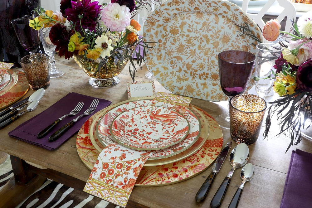 Serviettes de table en porcelaine corail et or, 15 par paquet