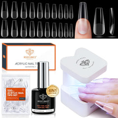 Modelones Kit pour ongles et gel adhésif 500 pcs. Kit d'extension d'ongles en gel adhésif, kit d'ongles en gel, adhésif pour ongles et mini lampe à ongles, couverture complète des pointes d'ongles, presse sur Nail Art Studio Salon DIY