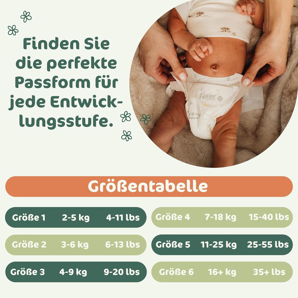 Couches pour bébé Naty BioEmbrace, taille 3 (4 à 9 kg) | Matières 100% végétales, douces pour la peau | Douceur respirante, testée dermatologiquement, excellente absorption | 100 pièces.