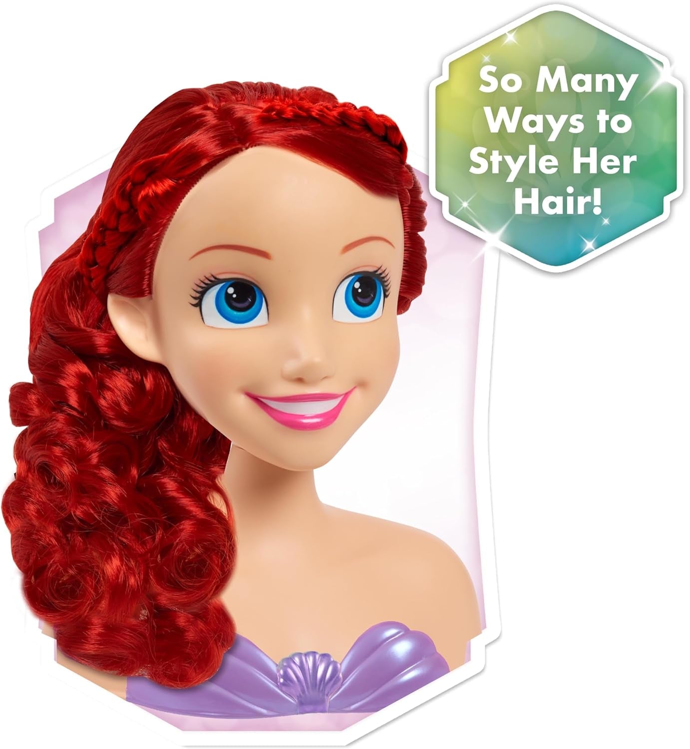 Disney Princess 20 cm Ariel Frisierkopf mit Zubehör, 7-teilig, rotes Haar, Kinderspielzeug ab 3 Jahren von Just Play