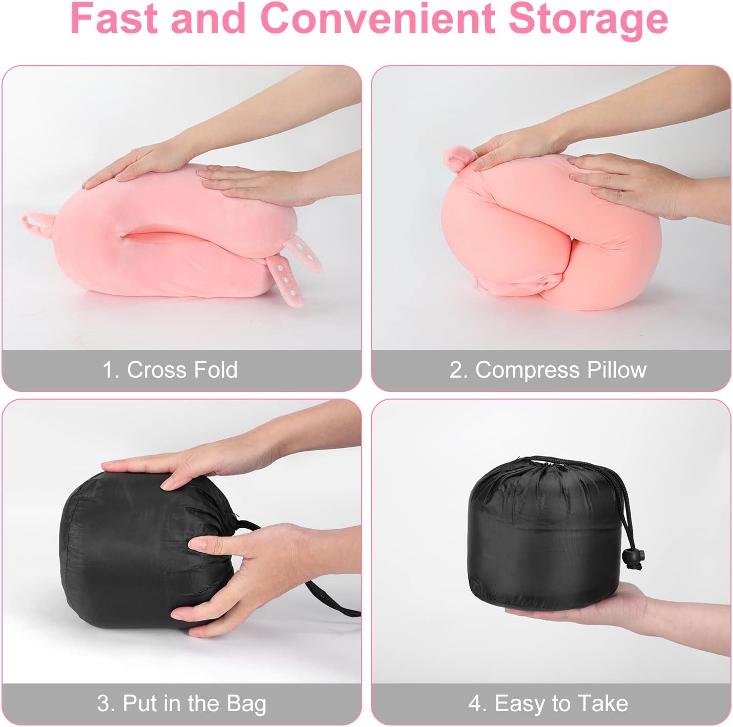 TALLGO Travel Neck Pillow, cea mai bună pernă de avion din spumă de memorie pentru tetieră, pernă moale reglabilă pentru avion, mașină și casă, roz Perne ortopedice cervicale Naty Shop