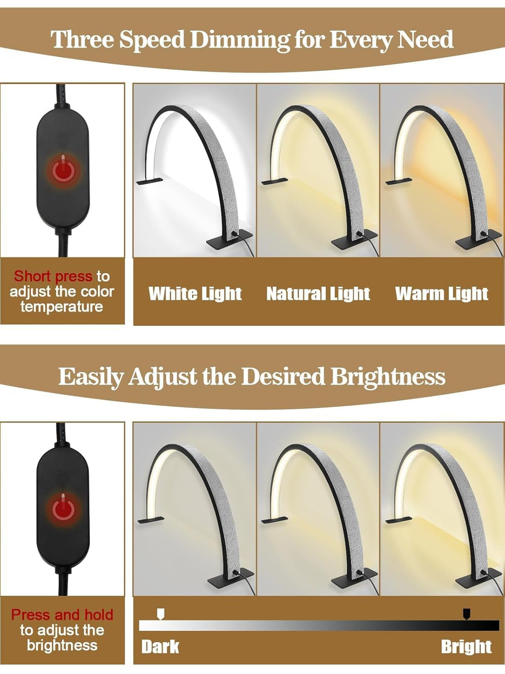 Kalolary Lampadaire, Lash Lumière Pour Extensions De Cils Regglable À 360°, 3000K-6000K Demi-Lune Lamp, Lamp De Beauté (Lampe demi-lune)