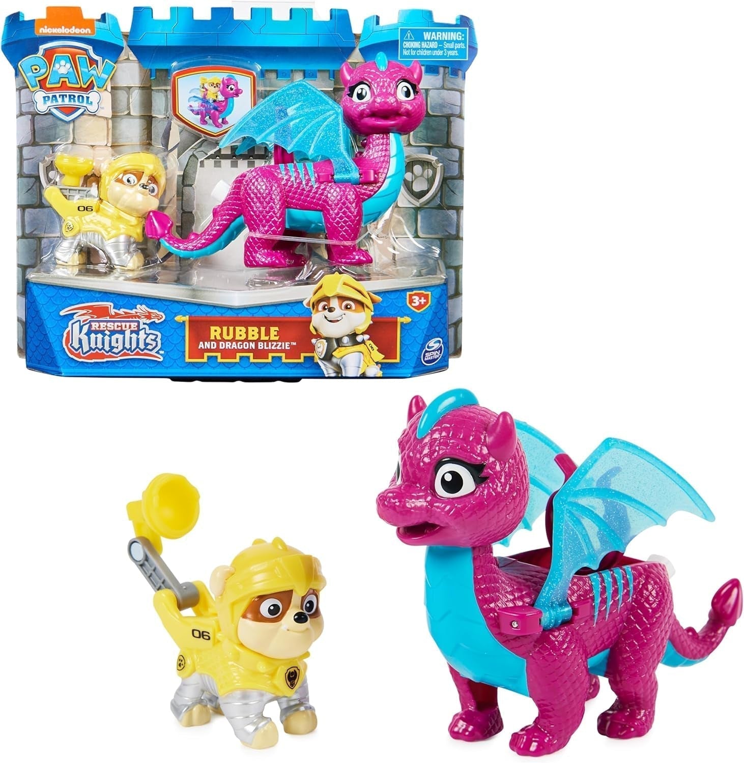 Paw Patrol Rescue Knights Rubble et Dragon Blizzie Ensemble de figurines d'action Jouet adapté aux figurines d'action de 3 ans et plus Naty Shop Single Rubble