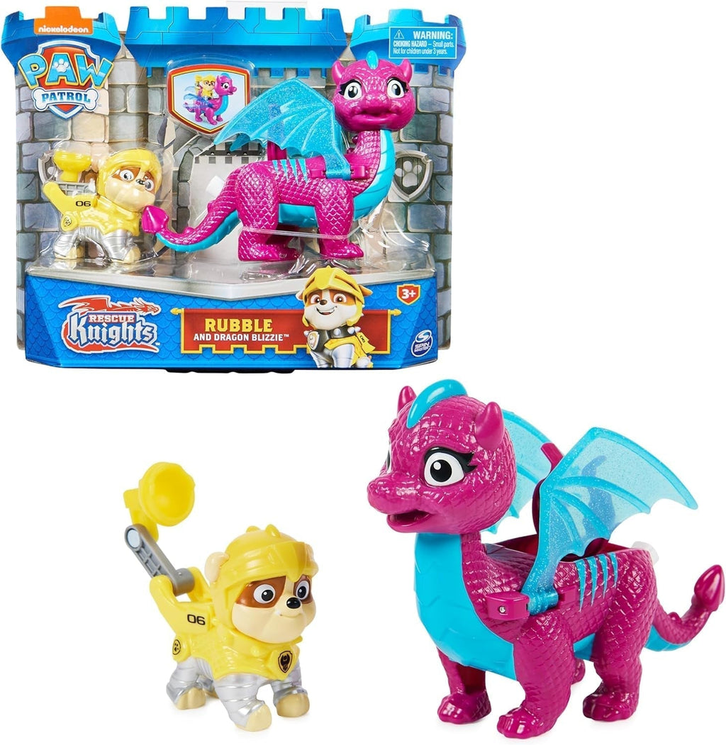 Paw Patrol, Rescue Knights Rubble și Dragon Blizzie set de figurine de acțiune, jucărie potrivită pentru copii cu vârsta de 3 ani și peste Action figures Naty Shop Singur Moloz