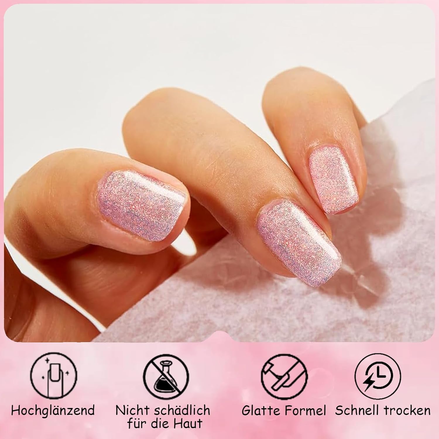 Oja cu sclipici roz - Oja non-toxică, pe bază de apă, pentru femei - Oja cu uscare rapidă - Oja cu sclipici reflectorizant pentru nail art DIY acasă (Roz transparent, 10 ml)