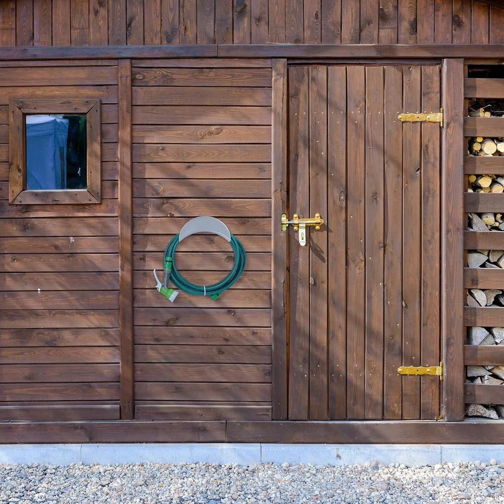 Suport furtun de perete Relaxdays, set de 2, pentru furtun de 30 m 1/2", suport furtun de grădină, suport metalic pentru furtun, gri