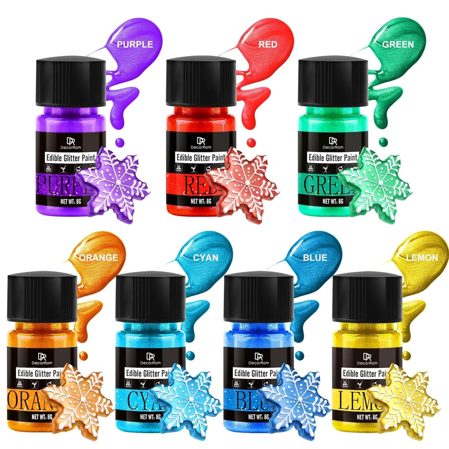 Paillettes liquides comestibles - 7 couleurs de paillettes comestibles arc-en-ciel pour la décoration de gâteaux, boissons, pâtisserie, muffins - Poudre de paillettes comestibles liquides comestibles pour cocktails, fondants, gâteaux