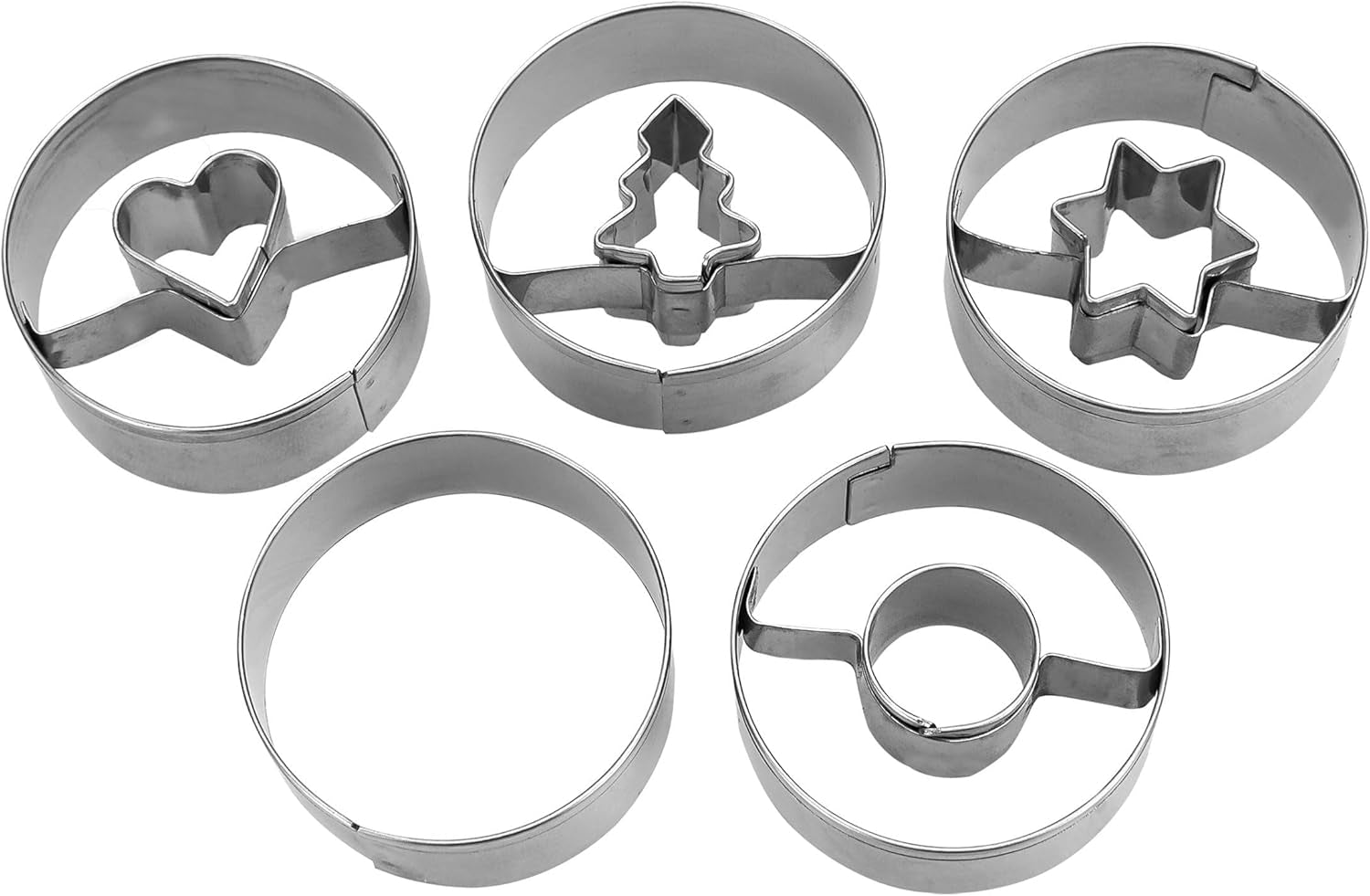 Lot de 5 boîtes à biscuits Städter Linzer, design Spitzbub, ​​acier inoxydable - diamètre 4 cm - hauteur 1,5 cm - convient pour la pâtisserie ou le bricolage, 954199, argent