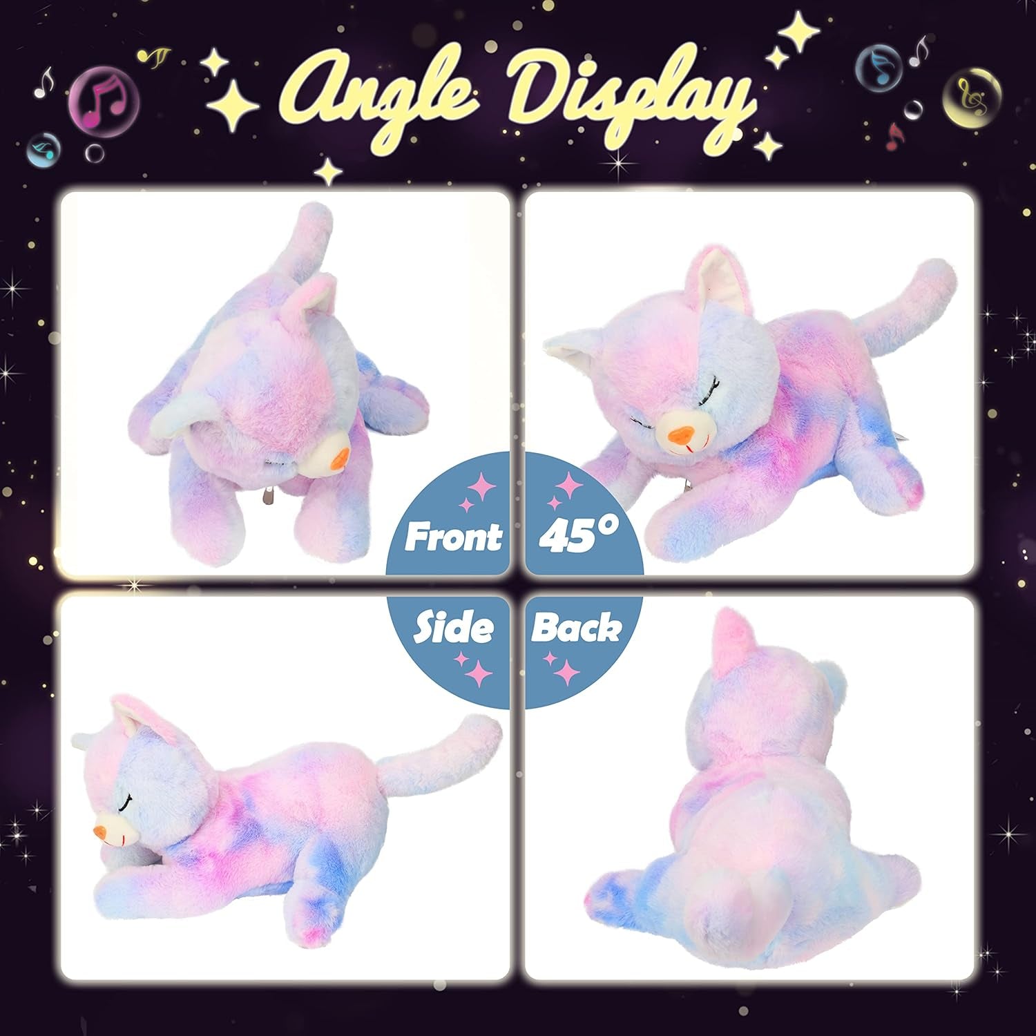 Chat en peluche musical à LED, jouet chantant léger, mère chat avec 3 chatons dans le ventre, berceuse animée, jouet apaisant pour mères, enfants, petites filles, arc-en-ciel, 45 cm