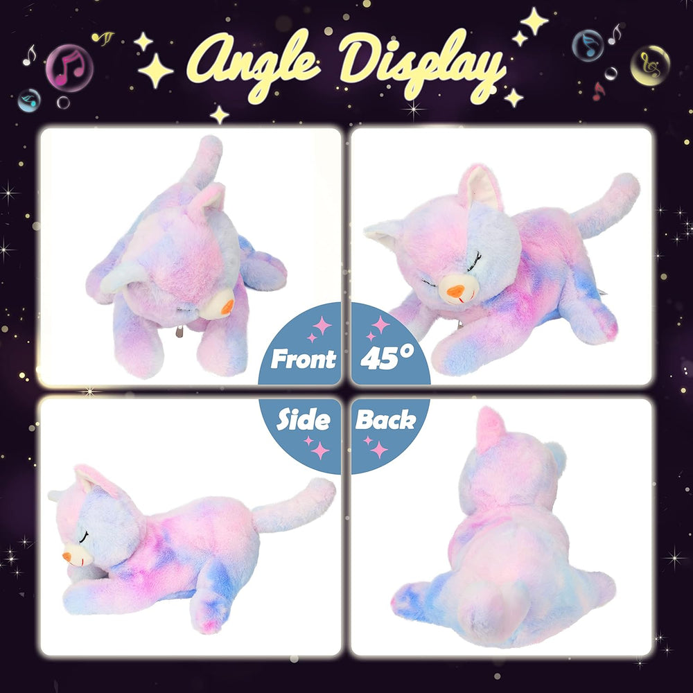 Chat en peluche musical à LED, jouet chantant léger, mère chat avec 3 chatons dans le ventre, berceuse animée, jouet apaisant pour mères, enfants, petites filles, arc-en-ciel, 45 cm