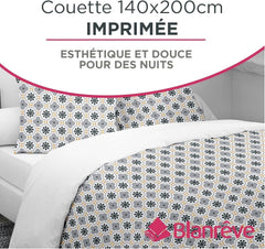 Blanrève Housse de couette Imprimée ou unie, Tempérée, Pour lit simple, Ecologique, Facile d'entretien, 140 X 200 Cm, Blanc, Gris Couettes et couettes Naty Shop