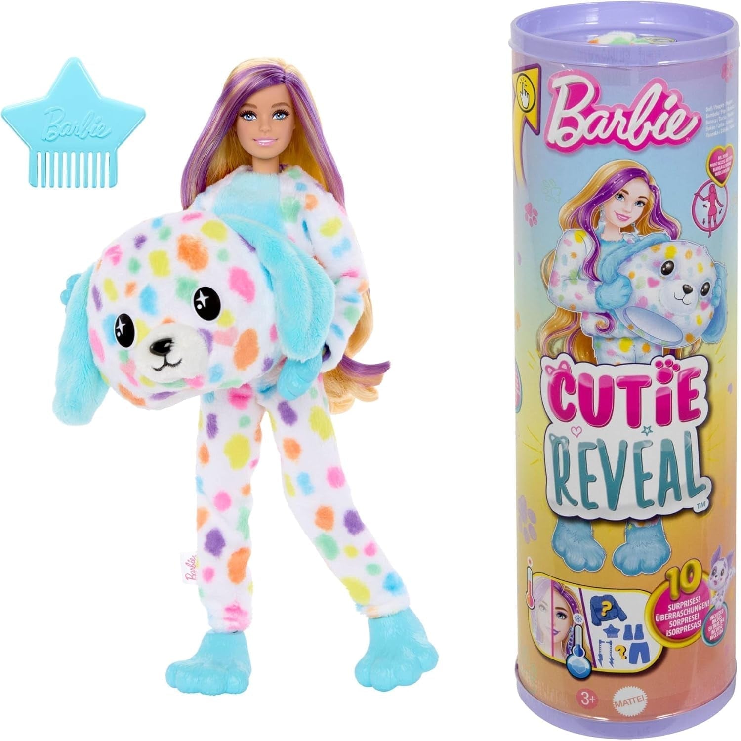 Barbie Cutie Reveal poupée et accessoires, costume en peluche lapin Batik et 10 surprises changeantes de couleur, série Color Dream, HRK38 Naty Shop Dolls Rainbow Dalmatien