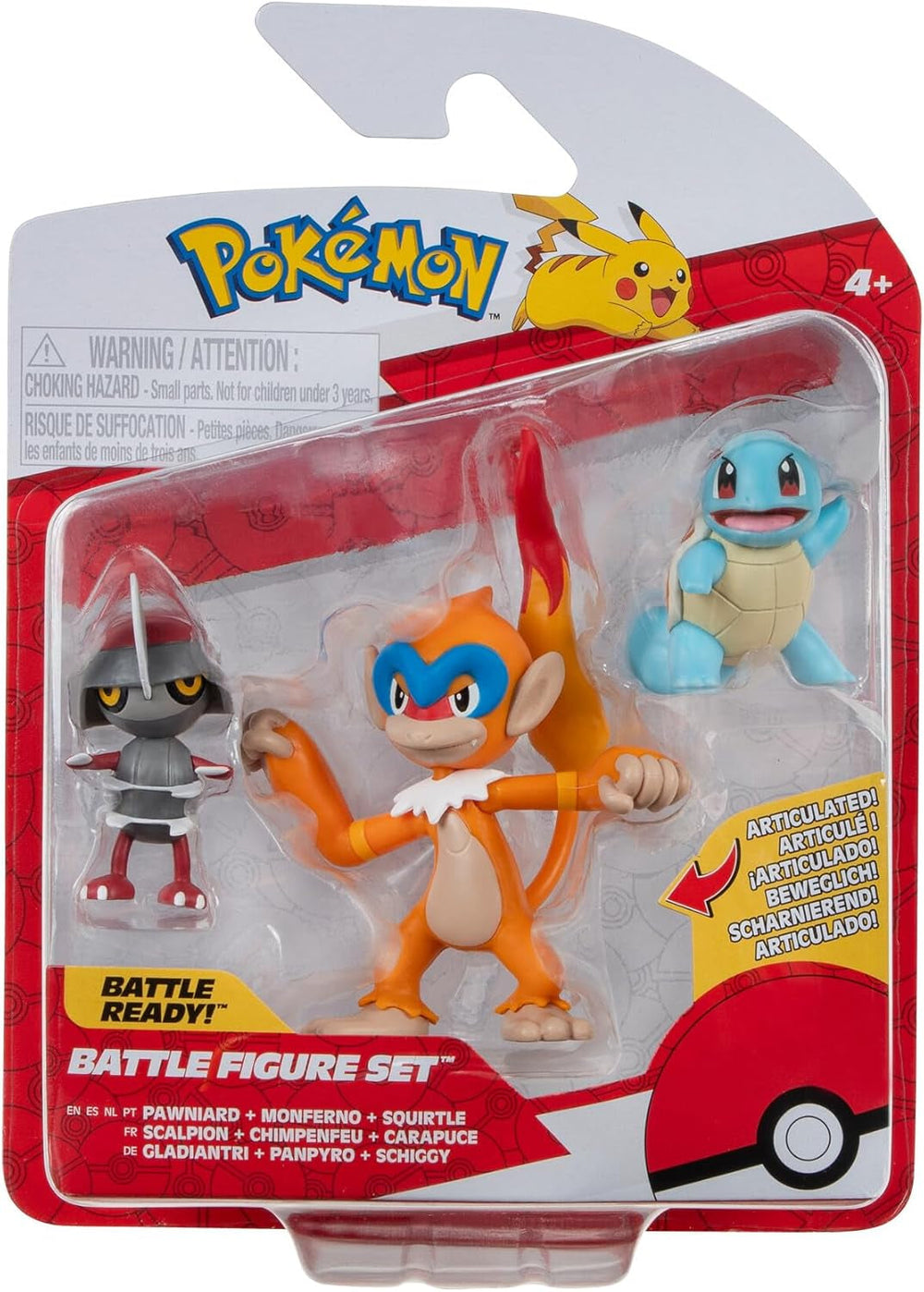 Pokémon PKW3057 Ensemble de figurines de combat Piepi, Tanhel, Lauchzelot Figurines d'action Naty Shop Gladiantri, Schiggy, Panpyro