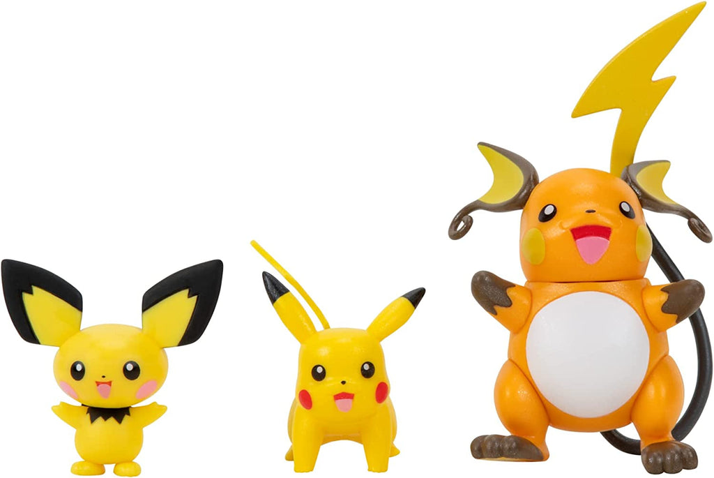 Pokemon PKW2778 Select 3-Pack cu Pichu și Pikachu și figuri de luptă Raichu de 7,6 cm, Evolution Multipack Style 2 Action figures Naty Shop Multipack - Pichu, Pikachu, Raichu