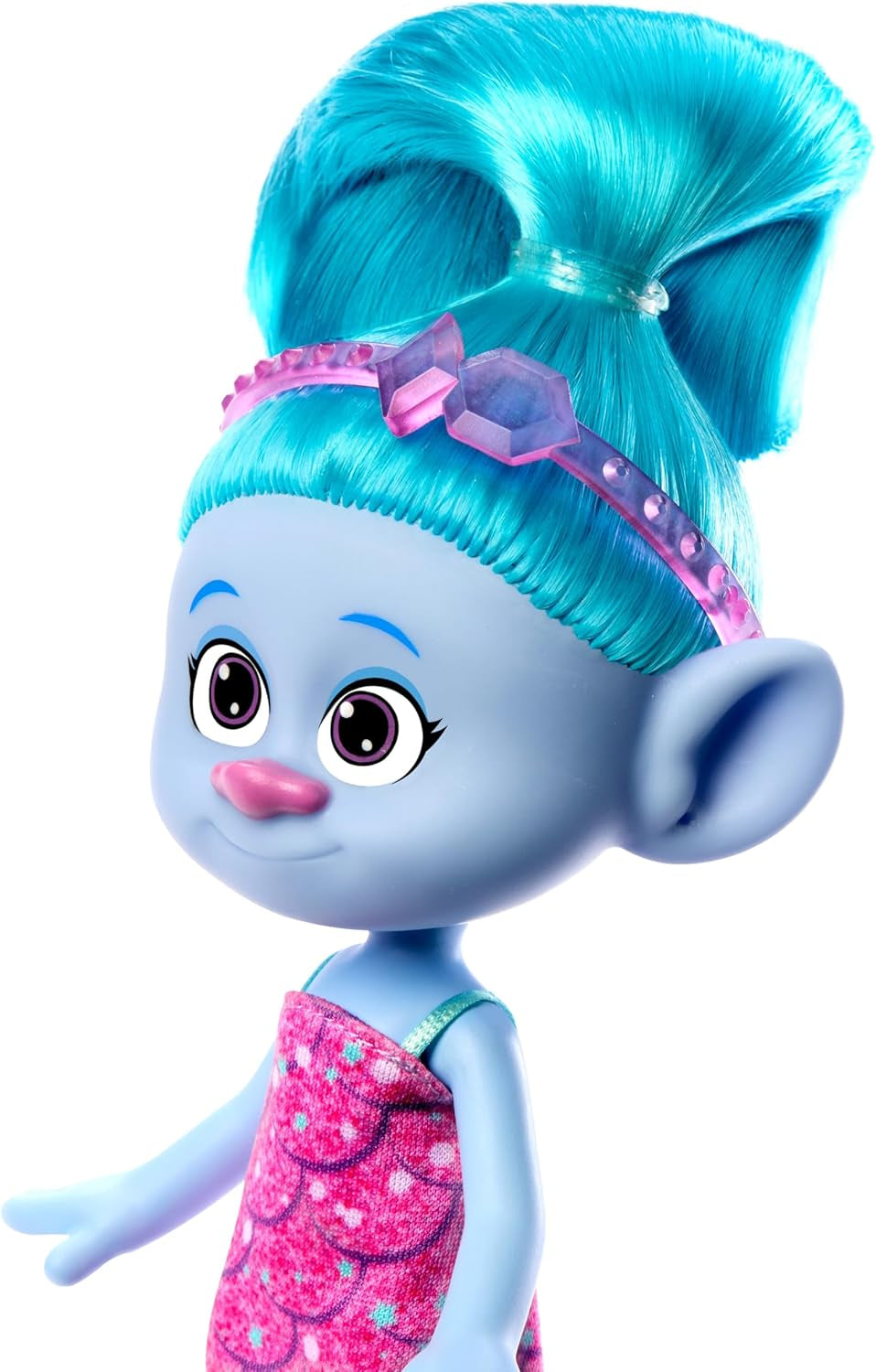 Mattel DREAMWORKS TROLLS United We Stand - Poupée surprises poilue en chenille avec cheveux bleus scintillants, bandeau violet, 3 ans et plus, HNF15