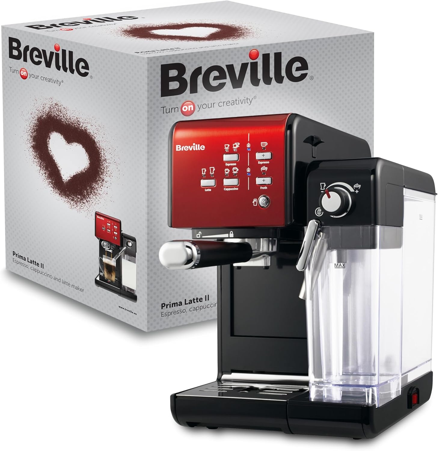 Expresso Breville Prima Latte II | Machine à latté et cappuccino | Pompe professionnelle avec 15 bars et mousseur à lait | Argent [VCF108X]