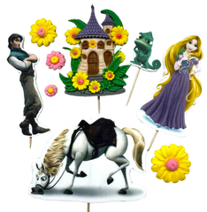 DulceCraft Lot de 9 décorations comestibles Raiponce - Figurines en pâte à sucre 1-10 cm pour gâteaux