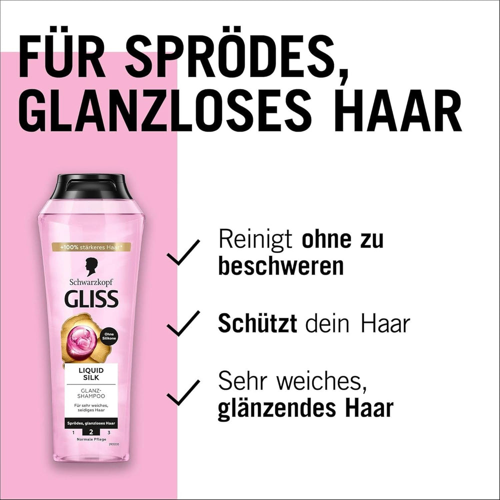 Gliss Shampooing Soie Liquide (250 ml), pour cheveux fragiles et ternes Douche et bain Naty Shop