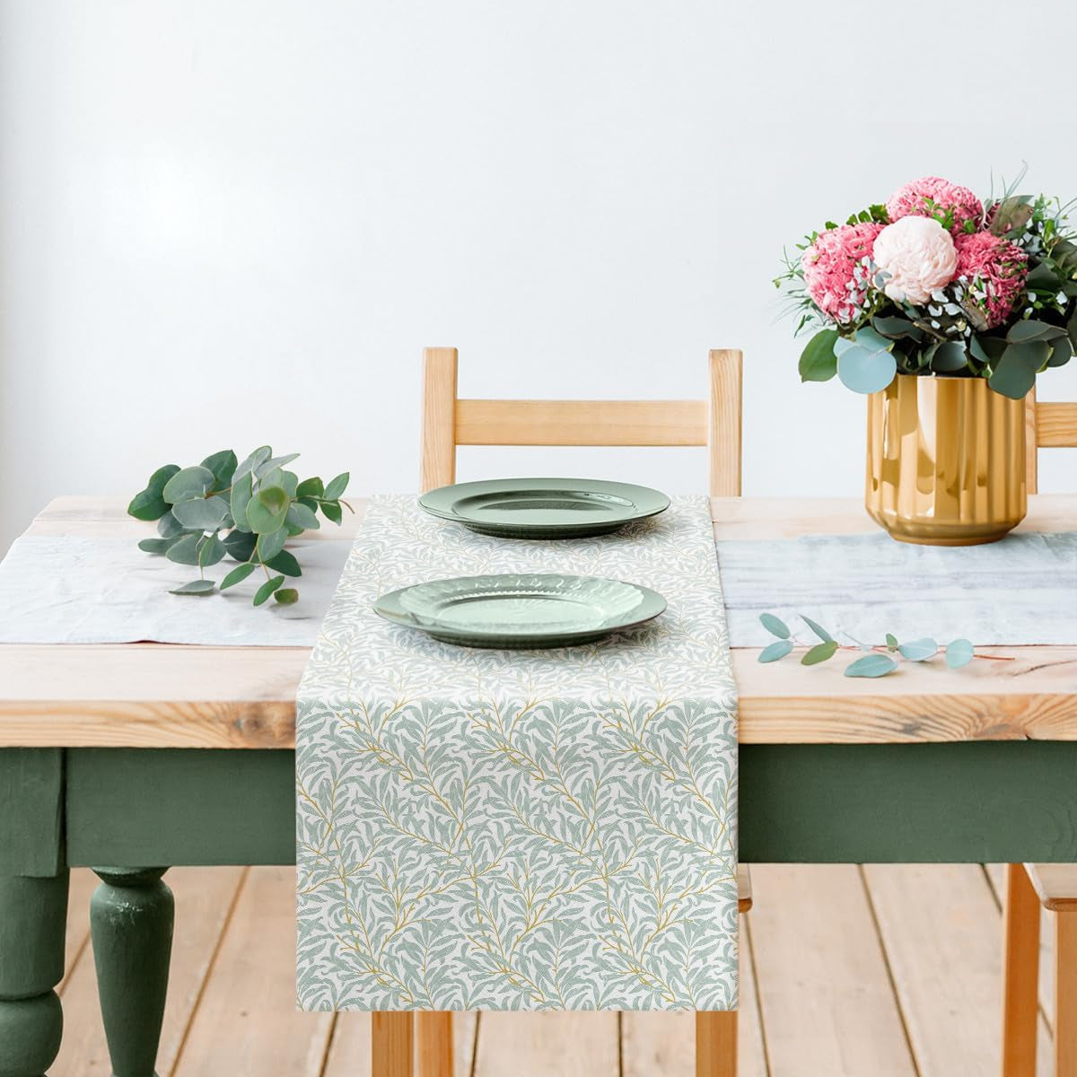 PAW - Chemin de table Airlaid (40 cm x 24 m) I Décorations de table pour communion, confirmation, mariage, anniversaire, garden-party, baptême I Décorations de table Ruban de table élégant - Branche de saule I Branche de saule