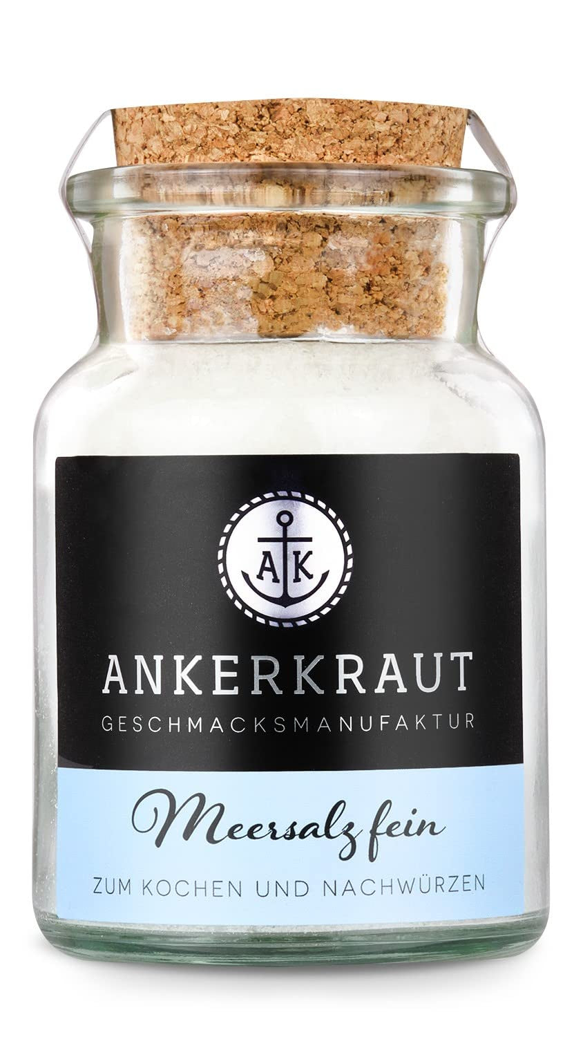 Ankerkraut Meersalz fine, reines Salz zum kochen und würzen, 170g dans Korkenglas